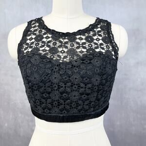 My Michelle Womens Crop Top Size 9 Black Lace Sleeveless Gothic Romantic Party